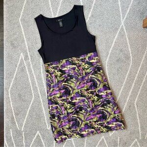 Style & Co. Black Purple Olive Stretch Sleeveless Dress w/ Pleated Ruffle Skirt